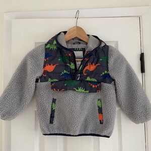 1 Madison Kids Grey Dinosaur Fleece Pullover Quarter Button Down Size 3T